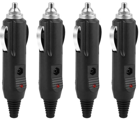 4Pcs Replacement Car Cigarette Lighter Aux Socket Plug, 12-24V Male Cigarette Lighter Cable Connector with Red LED Light and Fuse for Automotive Truck Motorcycle Tractor Marine