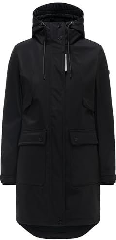 Navahoo Damen lange wasserdichte Übergangsjacke Softshellmantel mit Kapuze und großen Taschen Morgennebel 14 XS-3XL