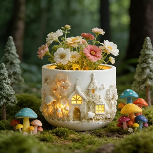 3D Fairy House Flower Pot Resin Moulds, Succulent Plant Pot Silicone Mould for Epoxy Resin, Storage Container Candle Vessels Pen Jewellery Trinket Holder Concrete Cement Mould for DIY Craft Home Decor