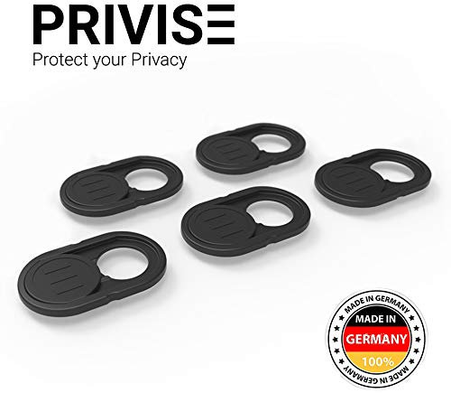 Privise Cache Webcam • Couverture Webcam • Autocollant Coulissant Couverture de Caméra • Fabriqué en Allemagne • Ultrafin • Noir, Lot de 5 !