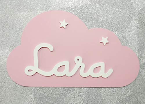 EVYRE | Placa Decorativa Infantil De Madera | Forma De Nube Personalizada Con El Nombre Para Niño y Niña | Regalos Originales Y Únicos, Decoraciones De Pared o Puerta | Regalos Personalizados Bebé