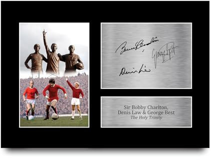 HWC Trading Denis Law, George Best & Bobby Charlton A4 Ungerahmt Signiert Gedruckt Autogramme Bild Druck-Fotoanzeige Geschenk Für Fußball Fans