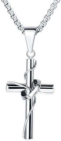 FaithHeart Collana Croce Uomo Crocifisso Collana Cristiana Ciondolo Croce Catena Regolabile 55+5cm in Acciaio Inox/Oro/Nero Gioielli Protezione Battesimo Cattolico per Ragazzi Bambini