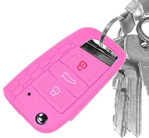Auto Schlüssel Hülle Silikon Schutz Cover Rosa für VW Polo Golf 7 VII GTI GTD GTE R