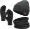 Ensemble de Gants d'écran Tactile d'écharpe de Bonnet d'hiver pour Hommes et Femmes, Ensemble de Cache-Cou de Gants de Bonnet avec Doublure en Polaire en Tricot Chaud