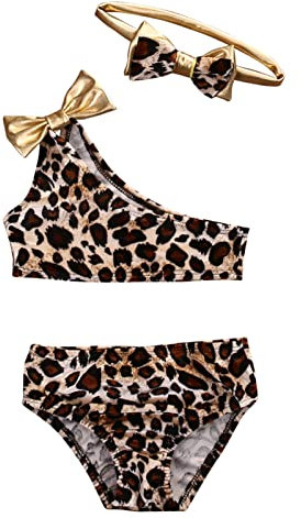 Carolilly Costume da Bagno 3 Pezzi Bambino Ragazza Bikini Leopardato Senza Spalline Bimba Neonata (0-8anni)
