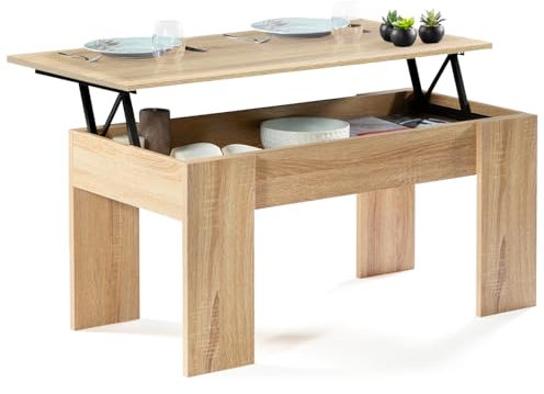 IDMarket - Couchtisch rechteckige Klappplatte Tara Holz Buche Nachbildung