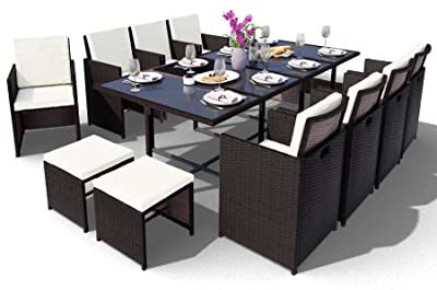 Swing & Harmonie Sitzgruppe Garten - Rattanmöbel Outdoor - Robuste Gartenmöbel - Hochwertige Gartengarnitur - Garten-Essgruppe - Outdoormöbel - Esstisch (13-Teilig, schwarz)