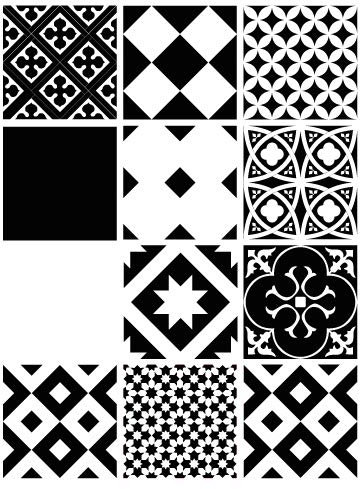 | Carrelage Mural Autocollant | Planche de 12 Stickers Autocollants Adhesifs Carrelage - Carreaux de Ciment - BLACK WHITE - Dimensions d'un Sticker : 10 x 10 cm - Salle de Bains Cuisine Meubles ...