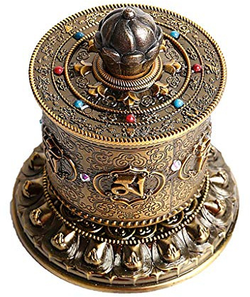 Tibetanisches Gebetsrad, buddhistisches Gebetsrad, Tischplatte Gebetsrad - tibetisches buddhistisches Tisch-Gebetsrad, tibetisches Tisch-Drehrad für Entspannung, Meditation, Yoga