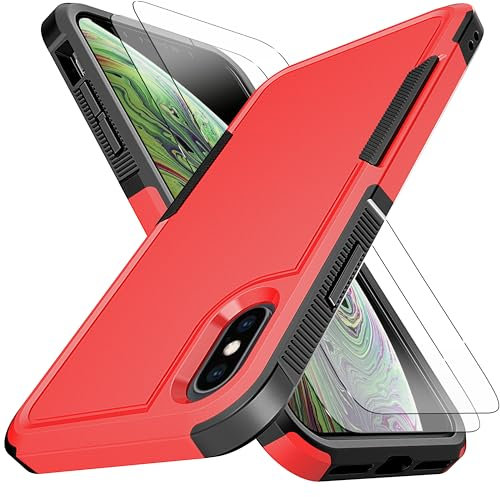 KaiMai for iPhone XS Max Case, [10 FT Military Grade Drop Protection] [Non-Slip] [2 pcs TPE HD Screen Protector] Heavy Duty Full-Body Shockproof Case for iPhone XS Max 6.5“-Red