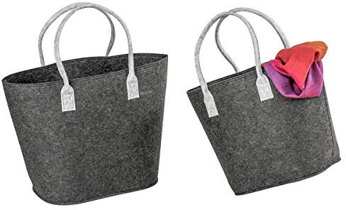 LaFiore24 Filztaschen 2er-Set Filz Shopper Einkaufstaschen Dunkel Grau