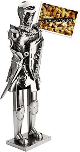 BRUBAKER - Porte-Bouteille de vin XXL - Chevalier avec épée - 59 cm - Sculpture en Métal - Carte de voeux INCL. - Idée Cadeau Originale