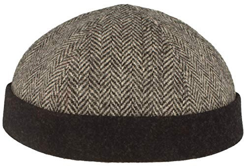 Bullani Docker-Cap Docker-Mütze Seemannsmütze aus 100% Wolle Bequem Hautverträglich 60 Grau Fischgrat