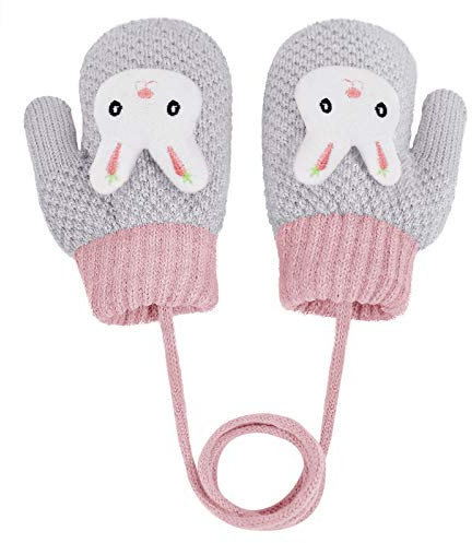 IPENNY Baby Handschuhe mit Schnur Winter Gestrickt Lanyard-Handschuhe Ski Fäustlinge Winddicht Fausthandschuhe Warme Cartoon Muster Kleinkinder Glove Outdoor Mädchen Jungen