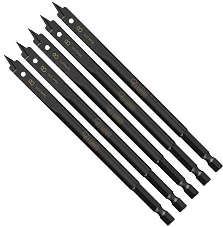 5 x SabreCut SCRIW08_5 8mm x 152mm Impact Rated Flat Wood Spade Bits for Softwood Hardwood Chipboard
