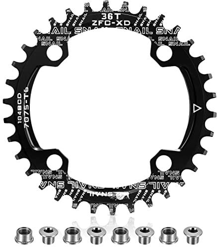 Kettenblatt 104 BCD 32T 34T 36T 38T Schmaler, Breiter Einziger Kettenring mit 4 Stücke Kettenrad Schrauben für Rennräder, BMX MTB Fahrrad (Schwarz, 36T)