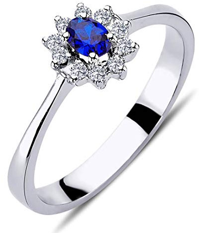 Diamant Oval Saphir Entourage Ring ?n 14 Karat Weißgold