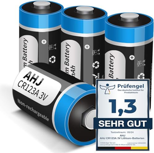 Pilas CR123A, AHJ 4 Pack CR123A/CR123/CR17345 3V 1600mAh Baterías de Litio Desechables, Baterías Especiales para Dispositivos Electrónicos Pequeños, Larga Vida, Alto Rendimiento, No para Arlo