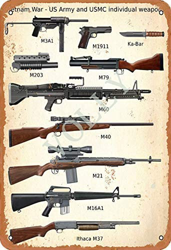 No/Brand Vietnam War-Us Army and USMC Individual Weapons Blechschild Metall Plakat Warnschild Retro Eisenblech Plakette Jahrgang Poster Schlafzimmer Familie Wand Aluminium Kunstdekor