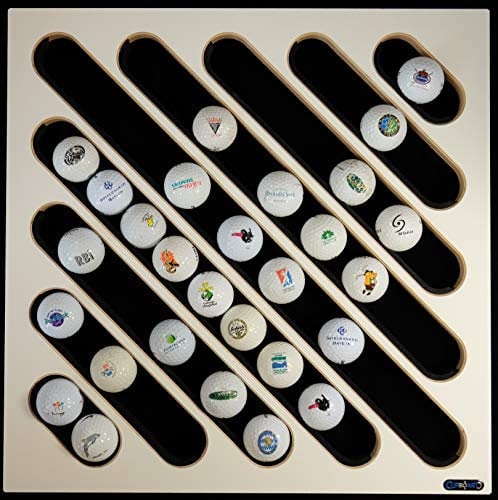 Clipboart ® Golfball Diagonale für max. 56 Bälle Vitrine Golfbälle Sammlung Klemmvorrichtung für Logo Golfball Regal