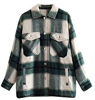 Yming Damen Langarm Hemdjacke Karierte Holzfällerjacke mit Knöpfen Mode Boyfreind Oversize F-Dunkelgrün XXL