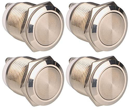 Gebildet 4pcs 19mm 5A/12V/24V/125V/250V Autobloccante Interruttore a Pulsante Terminali a Vite Pulsante Impermeabile in Metallo in Acciaio Inossidabile(Testa Piatta)