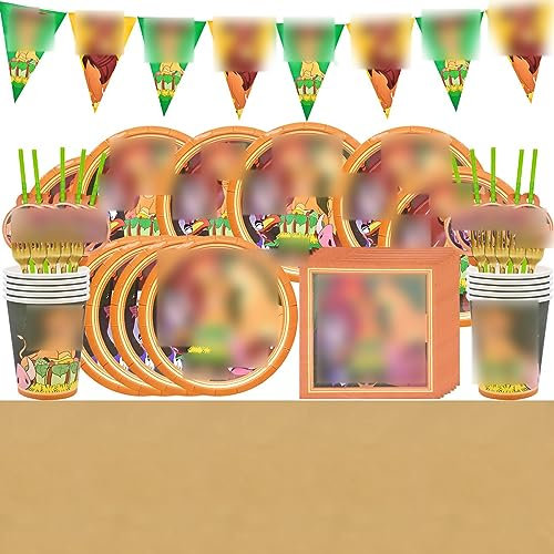 The Cartoon Piatto per 8 ospiti per compleanno, giungla verde, stoviglie usa riutilizzabile, per compleanno, per bambini, feste estive