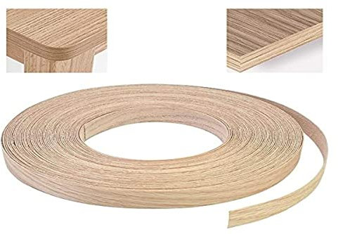 19mm Wood Veneer Strip 20m Oak Veneer Edging Tape Pre-glued Veneer Roll Preglued Hot Melt Adhesive Iron On Edge Banding for Desk Wardrobe Cabinet Door Frame Furniture Restoration(Wood Color)