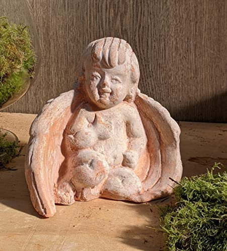 B-Ware ! Kleiner Engel echt Terracotta Garten Deko Figur Weihnachten Trauer Grab Beerdigung Totensonntag Volkstrauertag