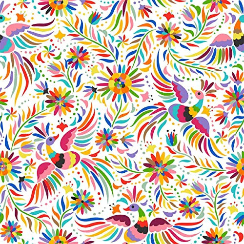 Bunte Vögel Outdoor-Stoff, Meterware, mexikanischer Stil, Blumenblätter, Polsterstoff für Stühle, luxuriöser Dekorationsstoff mit Phönix-Print für Polster und DIY-Projekte, 92 x 150 cm, Rot-Creme
