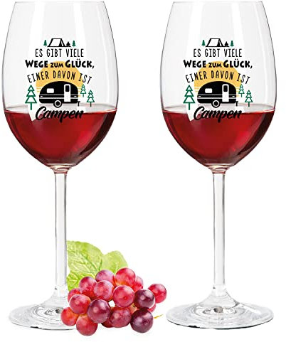 GRAVURZEILE Leonardo Weingläser mit UV-Druck - Wege zum Campen - Lustige Geschenke - Geburtstagsgeschenk für Männer & Frauen sowie Mama & Papa - Geeignet als Rotweingläser Weißweingläser Farbe Daily