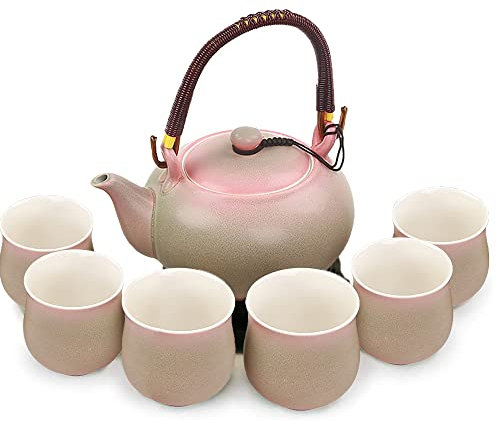 Webao Tee Set Chinesische Teeservice aus Keramik, 600ml Teekanne und 6 Tasse 120ml Kungfu Tee Services, Ofenveränderte Glasur asiatische Teekanne für Teeliebhaber, Rosa