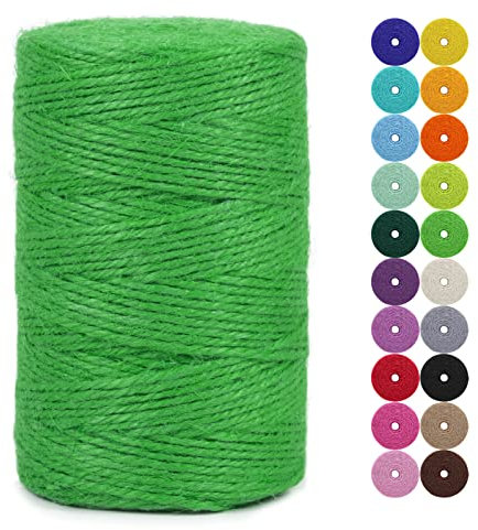 LEREATI Cuerda de Yute 2mm x 200m, Hilo de Yute Cuerda Yute Natural, Cordel Fina Cuerda Huerto, Hilo de Cañamo para Floristería Manualidades Jardín Envolver Regalos Decoración Navideña (Verde)