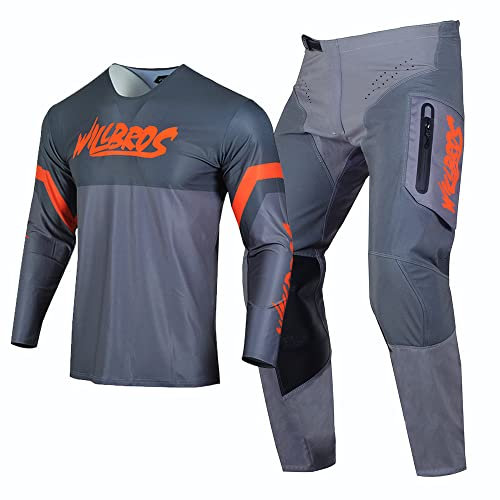 Willbros Motocross Jersey Hose Combo Herren MX Ausrüstungsset Offroad Rennbekleidung Dreckiges Fahrrad Frauen Rennen Orange Grau (Jersey L Pants 34)