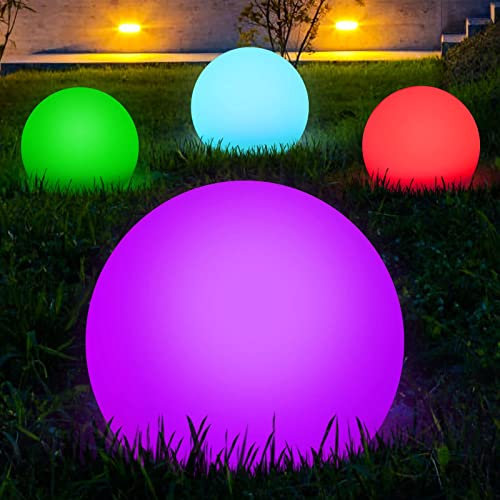 Litake Gartenbeleuchtung RGB, 4er-set LED Kugelleuchten Außen 16 Farben und 4 Modi mit Adaptern IP65 Wasserdicht Leuchtkugel für Garten Deko Ø20cm