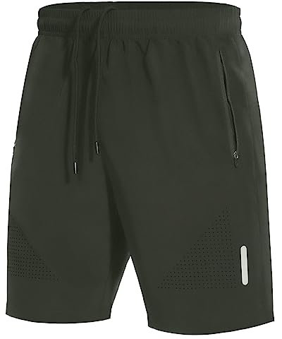SIHOHAN Kurze Hosen Herren Sporthose Schnelltrocknend Sportbekleidung Jogginghose Sport Shorts mit Reißverschlusstasch Geeignet für Verschiedene Freizeit und Sport Gelegenheiten(Grün,XXL)