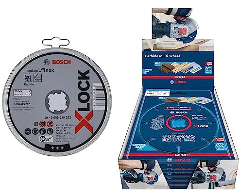 Bosch Accessories Disque à Tronçonner à Surface Plate -10 pièces Standard for Inox & Bosch Professional 1x Disque à tronçonner Expert Carbide Multi Wheel X-LOCK