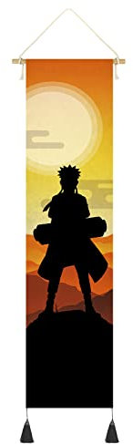 DigiTizerArt Hanging Poster Canvas Wall Art Painting of Anime Characters Cartoon Role Silhouette Effect Wall Tapestry With 2 Tassels And Wooden Hanging Rod Wall Decor Decoration For Room (Style-C)