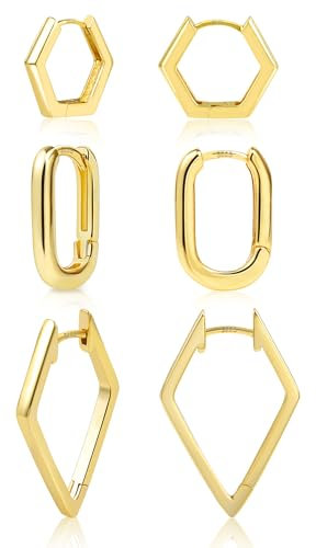 ALEXCRAFT Eckige Creolen Gold Ohrringe Set Klein Damen 14K Huggie Vergoldete Ohrringe Geschenk für Frauen Freundin Mama Mädchen