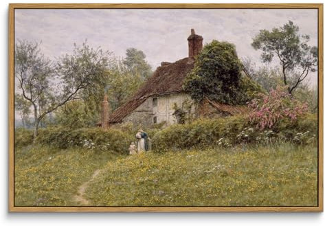 InSimSea Gerahmte Leinwand-Wandkunst, Vintage-Dekor, alte Hütten, Landschaft, große Leinwandkunst, rustikale Bauernhaus-Wanddekoration für Schlafzimmer, Wohnzimmer, Badezimmer, 40,6 x 61 cm