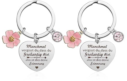 COACOM 2 Stück Blumen-Schlüsselanhänger, gravierte Schlüsselanhänger, herzförmige Anhänger, Edelstahl-Schlüsselanhänger, Freundschafts-Schlüsselanhänger, inspirierende Geschenke