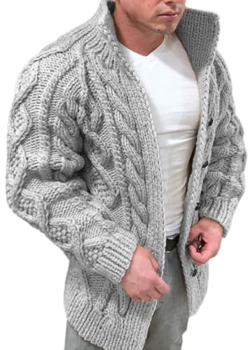 Men'S Long-Sleeved Cardigan, Cable Knit, Chunky Knit Cardigan Warm In Winter Sweater Business Jacket Regular Fit, Ideal For Casual Looks S-3Xl,Grey,Xl