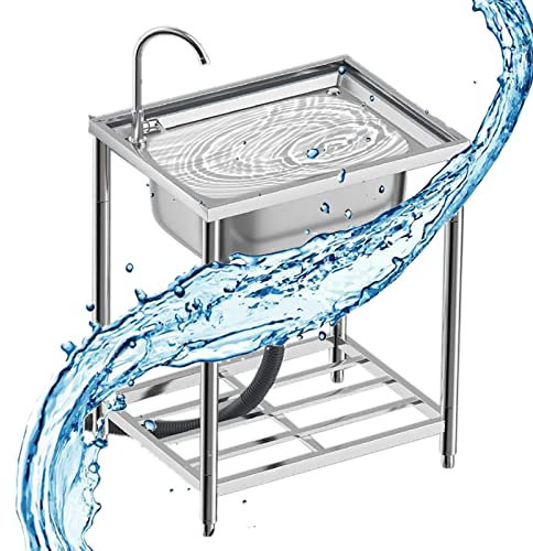 Großes Einzelbecken-Waschbecken, Freistehendes Edelstahl-Waschbecken, Mehrzweck-Waschbecken, Wäschewanne Mit Kalt- Und Warmwasserhähnen Für Den Arbeitsplatz, Außenküche Oder Bar, Spülbecken, Restaur