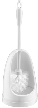 HOMESHOPA White Toilet Bowl Brush & Holder, Strong Plastic Handle & Stiff Bristles for Deep Cleaning, Free Standing Quick Drying Holder, Bathroom Cleaning Accessories