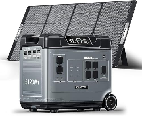 OUKITEL P5000 Powerstation 2200W mit 400W Faltbar Solarpanel, 5120Wh Solargenerator mit LiFePO4 Batterie, 1,8 Std. Schnelllade, 1000W Solar Ladeeingang für Notfälle/Stromausfall/Heimgebrauch, P5000E