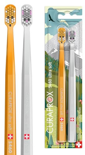 Curaprox Handzahnbürste – Fox & Bunny Edition 2024 | Ultraweiche Borsten Für Empfindliche Zähne Und Zahnfleisch | 2er-pack | Orange-Grau