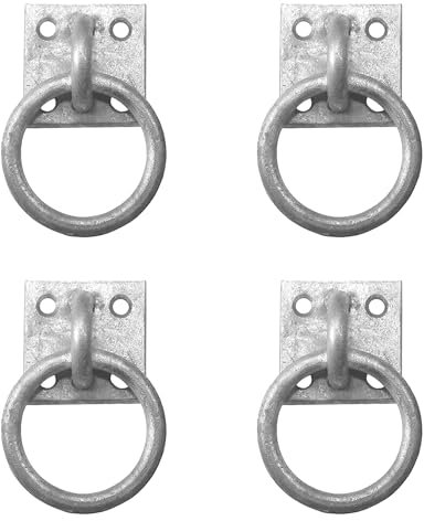 Heavy Duty galvanised Ring on Plate, Tie Ring on Plate 30mm x 35mm Pack of 4 (Galvanised) Dog Animal Tether Horse HAY NET TACK TIE UP Stable Ring Hook