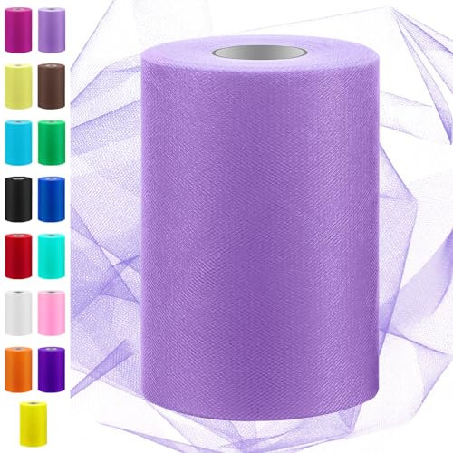 Swpeet 6 pouces x 100 yards tulle Violet clair rouleau de tissu, bobine de tissu ruban de Tulle, maille polyester bobine pour bricolage à la main fête d'anniversaire décorations de mariage Noël