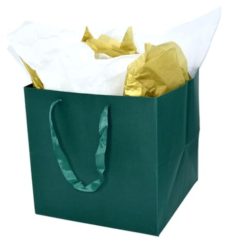 JUNESHE Riesige dunkelgrüne Geschenktüten mit Griffen und Seidenpapier, 30 cm, quadratisch, XL, extra groß, Geburtstag, Hochzeit, 4 Stück